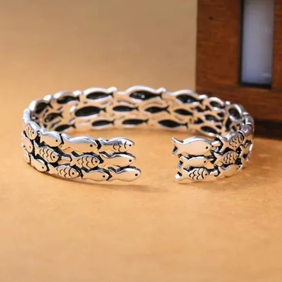 925 Silver Fish Cuff Bracelet #1551 - Picture 4 of 7